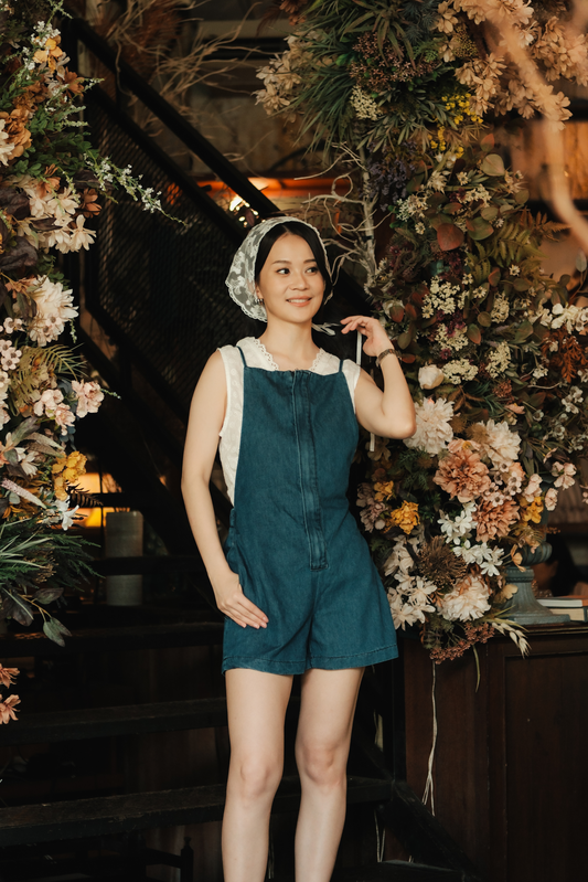 Odette Cross-Back Denim Romper