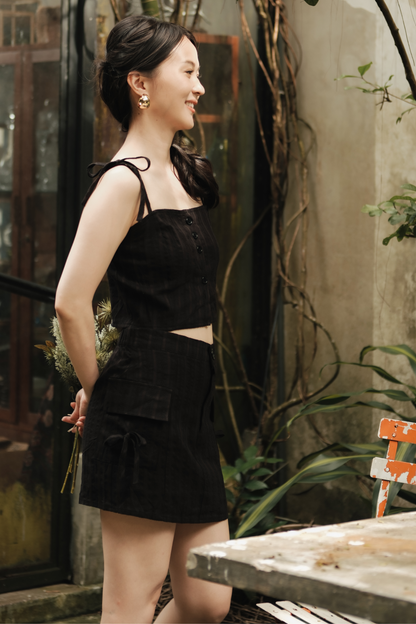 Élise Textured Knit Cami & Skirt Set in Black