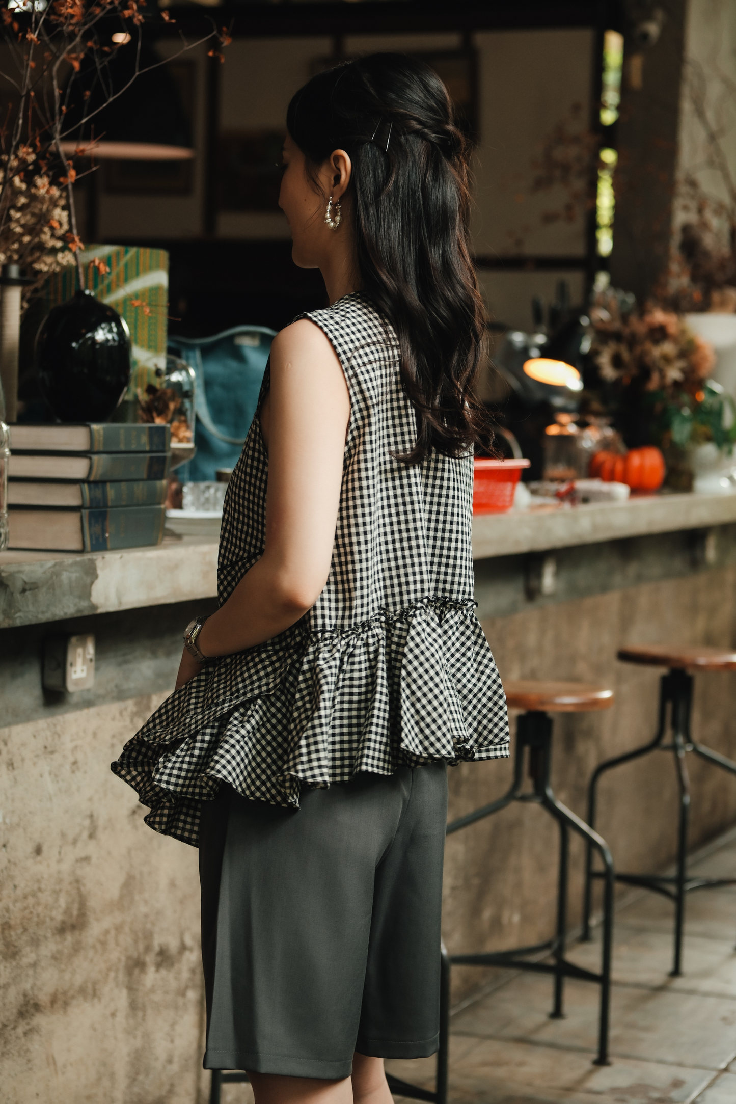 Giselle Gingham Ruffle Peplum Top