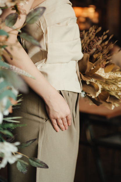 Isaline Ruched Back Tube Blouse in Beige