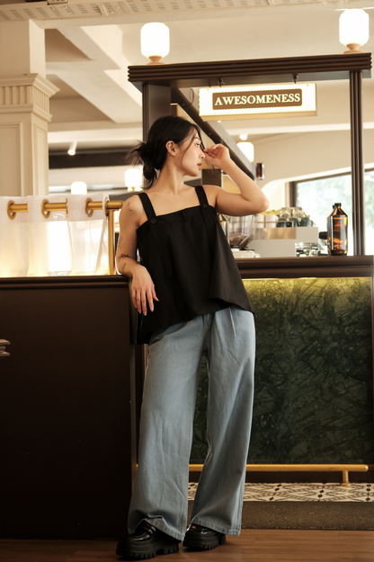 Sabine Button-Front Swing Cami Top in Black