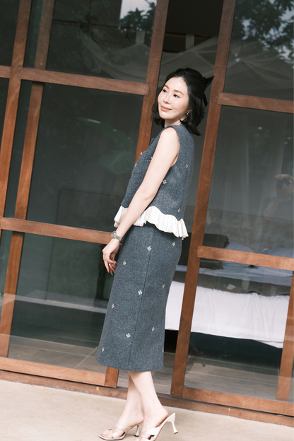 Colette Top & Skirt Set in Grey