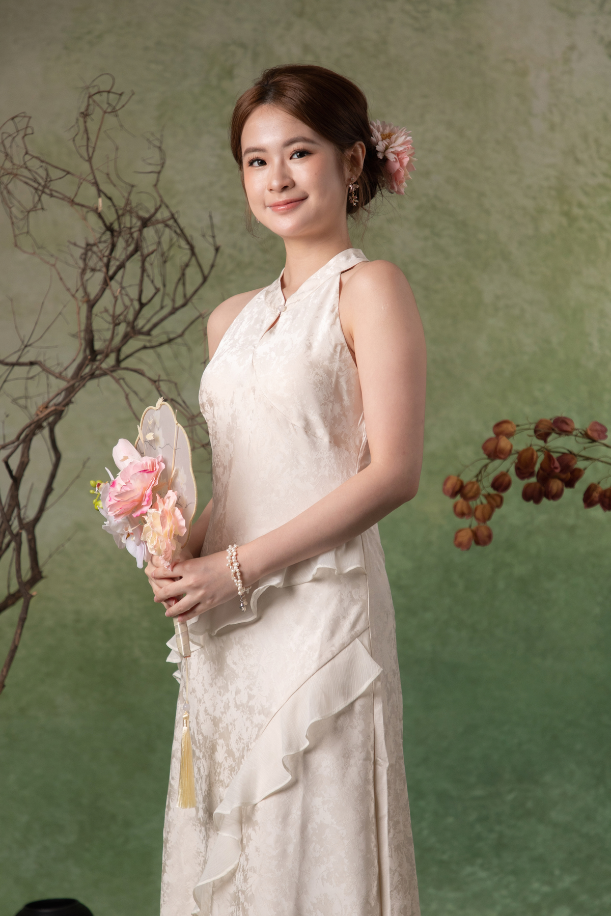 Liana Ruffle Dress in Champagne