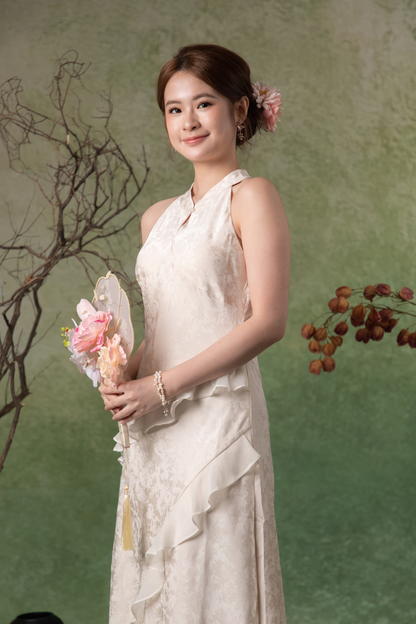 Liana Ruffle Dress in Champagne
