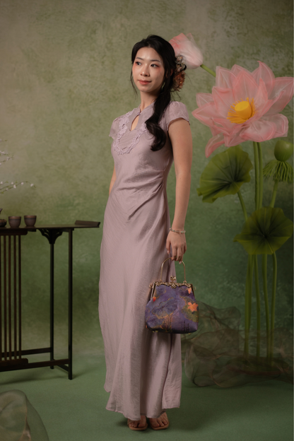 Serene Bloom Cheongsam Dress in Dusty Mauve