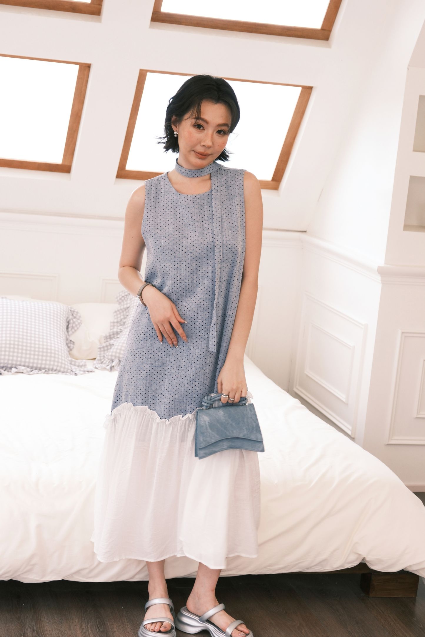 Aurelia Dot Maxi Dress in Powder Blue