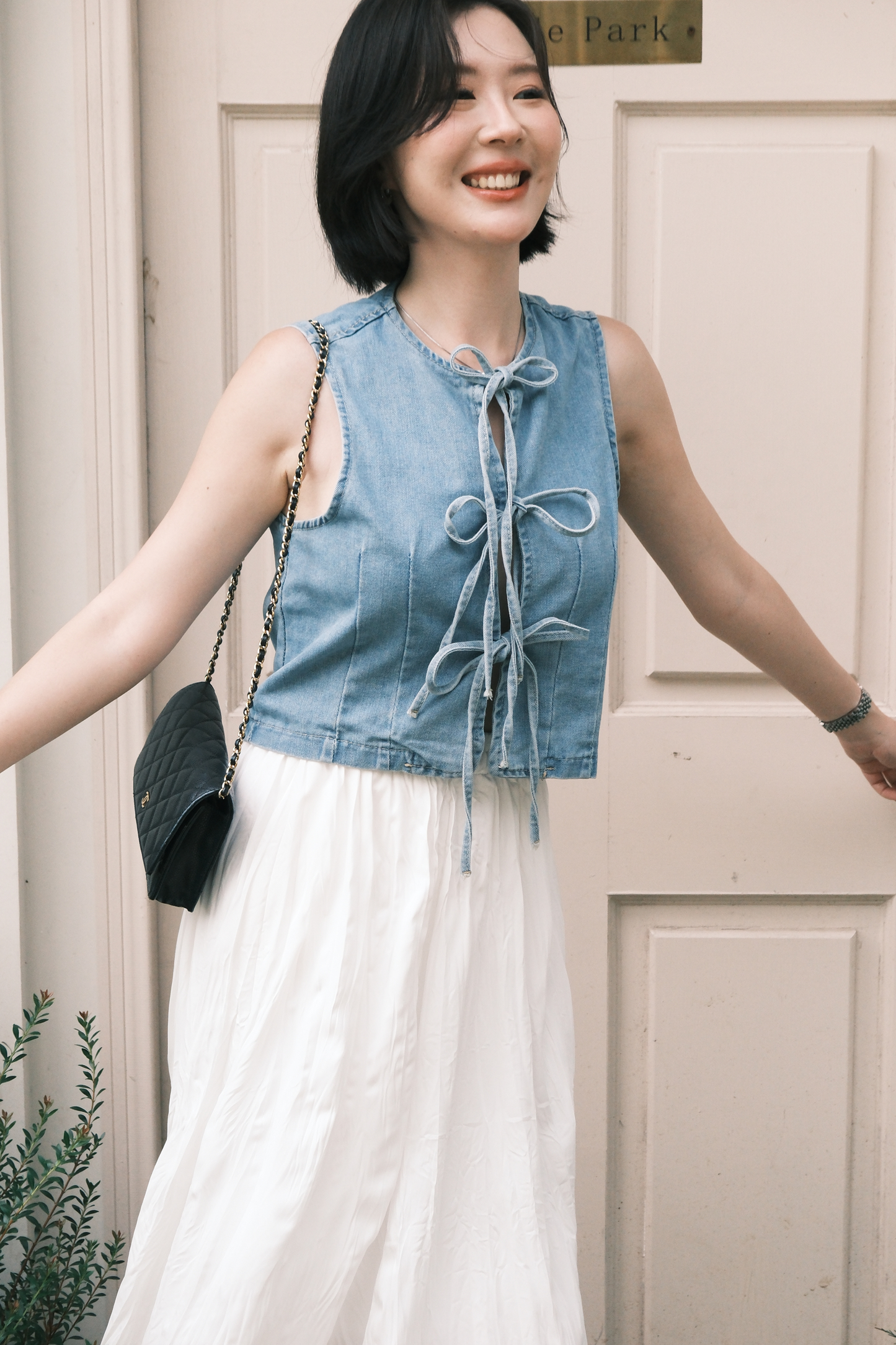Rhea Lace-Up Denim Vest in Blue