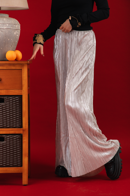 Aurora Sheer Embroidered Cheongsam Top/Pleated Pants