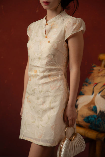 Oriental Garden Cheongsam Dress in Ivory