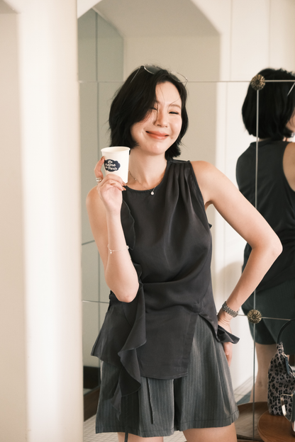 Celeste Draped Ruffle Top in Dark Grey