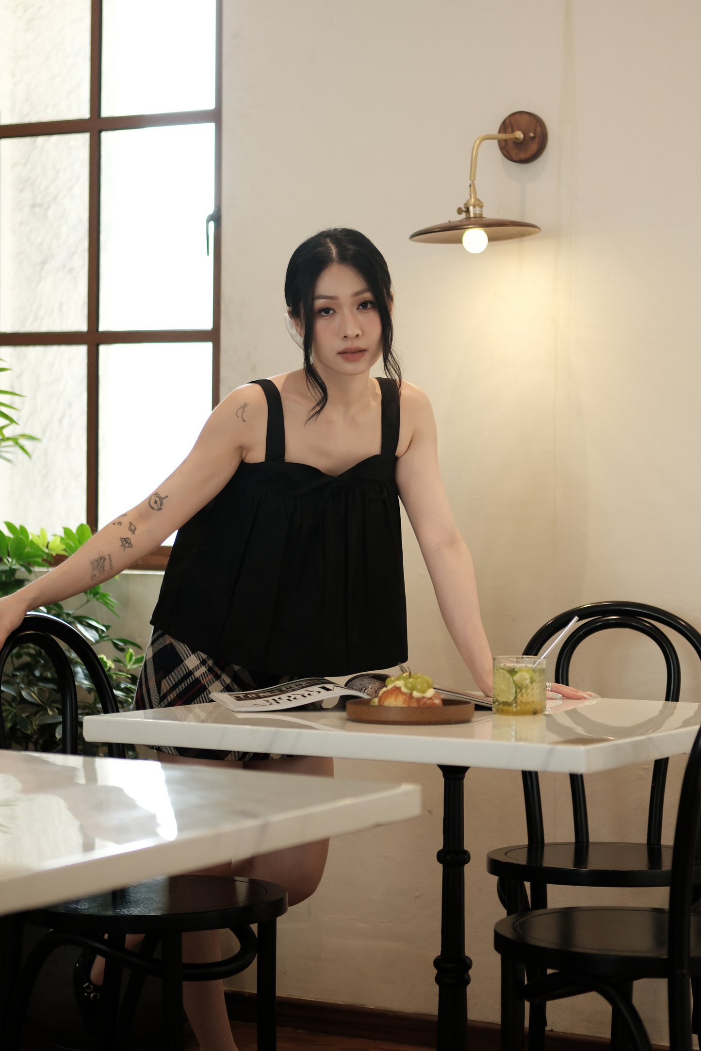 Élodie Tie-Strap Vest Set in Black