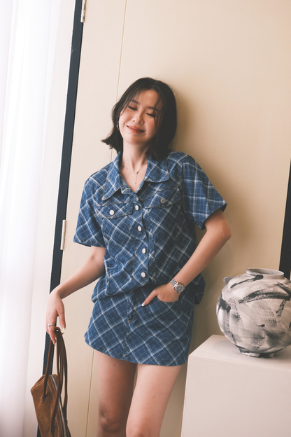 Aeris Plaid Denim Two-Piece Set