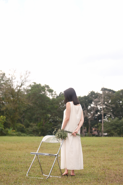 Clara Twist-Knot V-Neck Dress in Cream