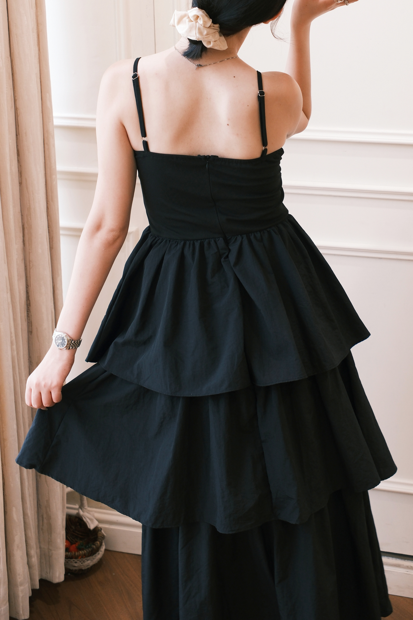 Vivienne Tiered V-Neck Maxi Dress in Black