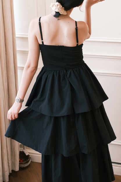 Vivienne Tiered V-Neck Maxi Dress in Black