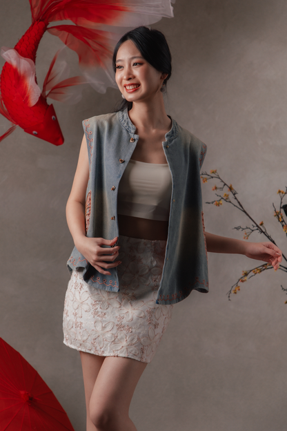 Cynara Butterfly Cheongsam Vest in Denim