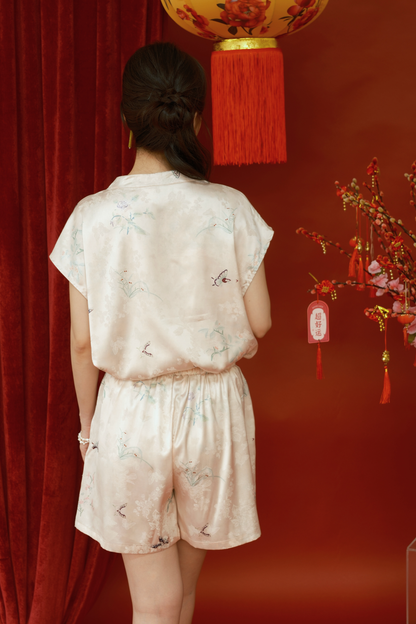 Lucille Butterfly Satin Set in Beige