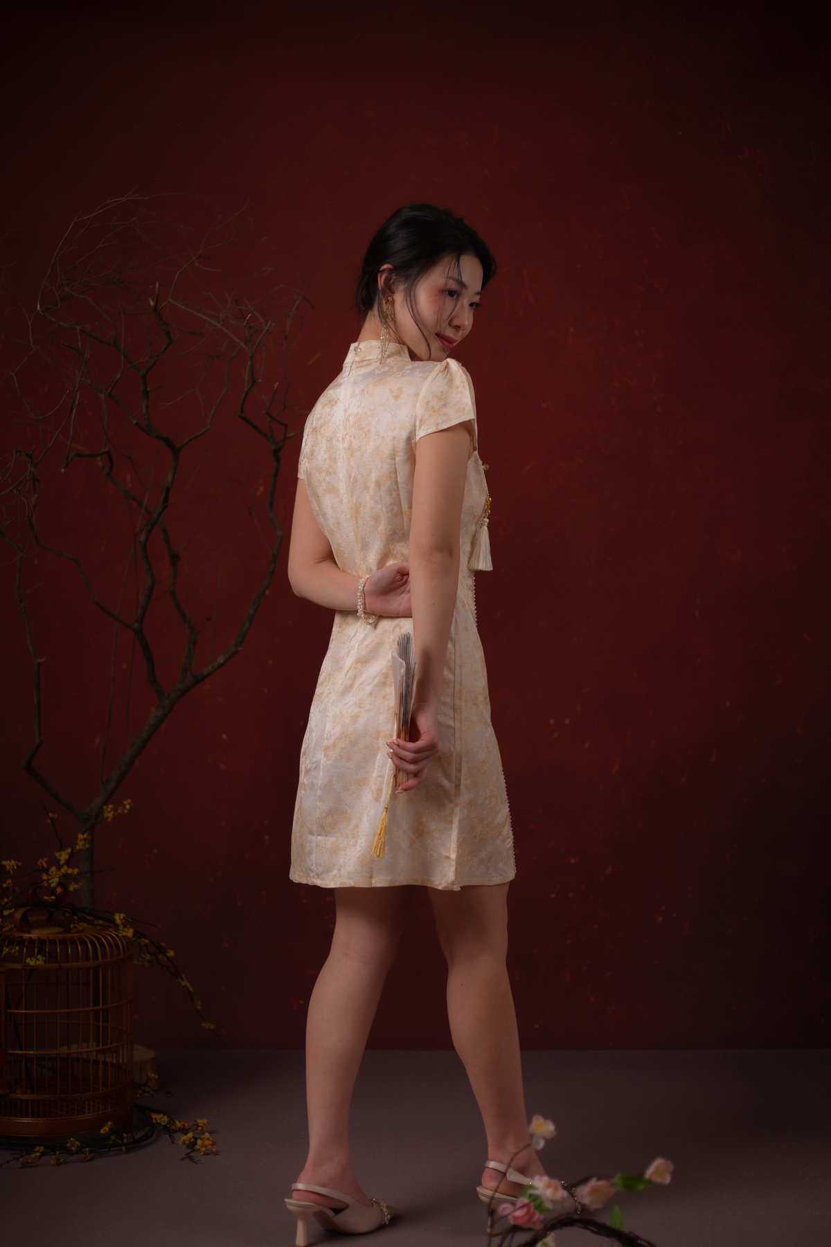 Seraphine Blossom Cheongsam Dress in Champagne