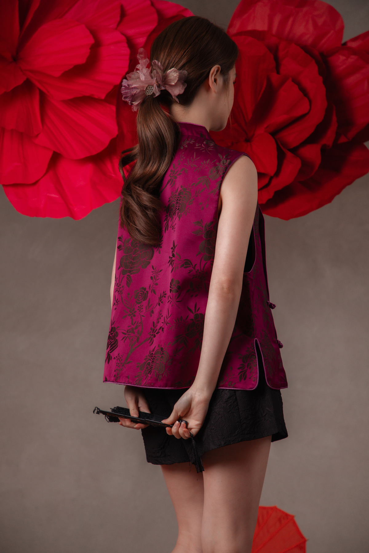 Corinne Peony Cheongsam Top in Magenta