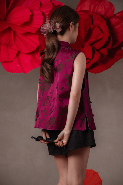 Corinne Peony Cheongsam Top in Magenta