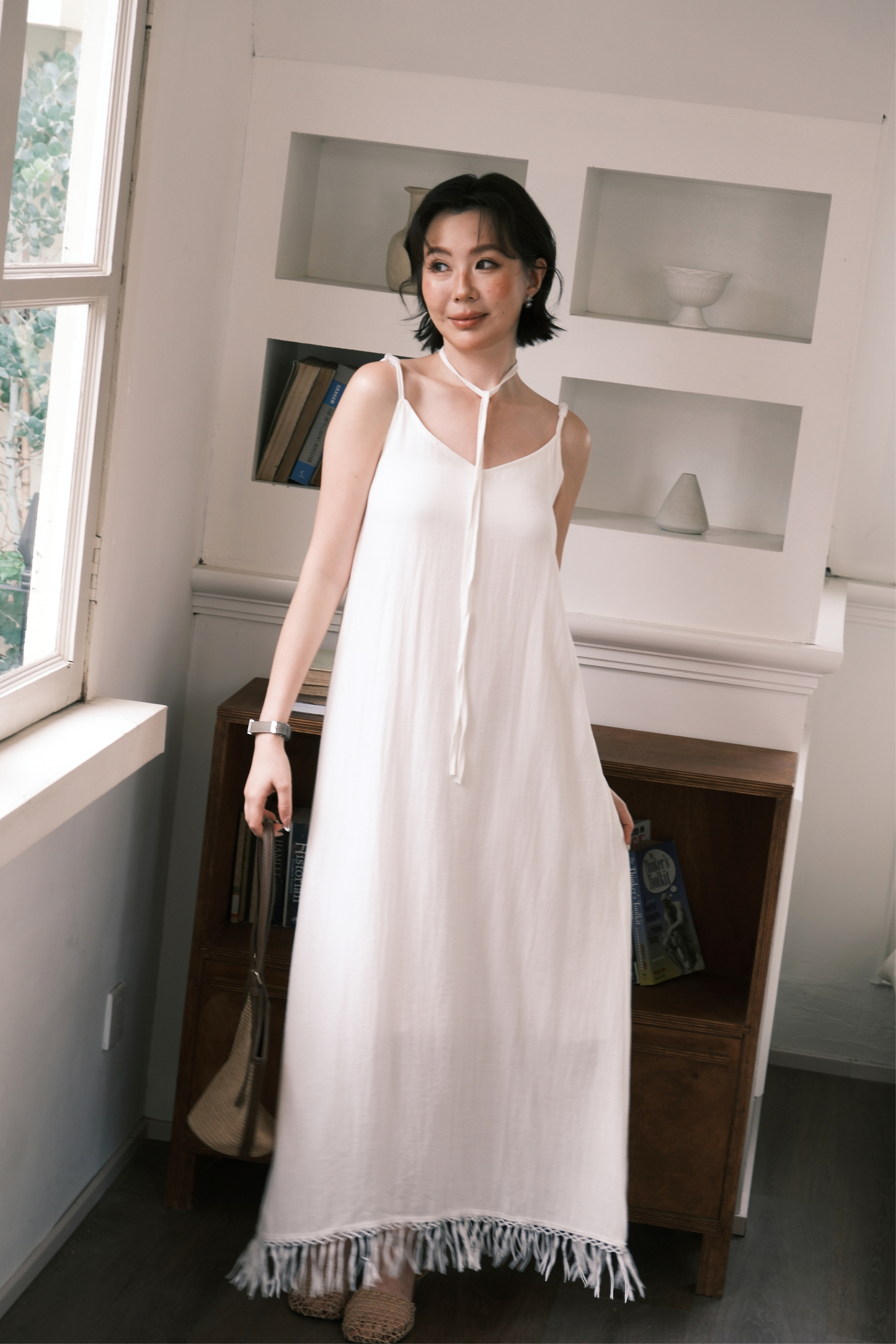 Soleia Fringe Maxi Dress in White