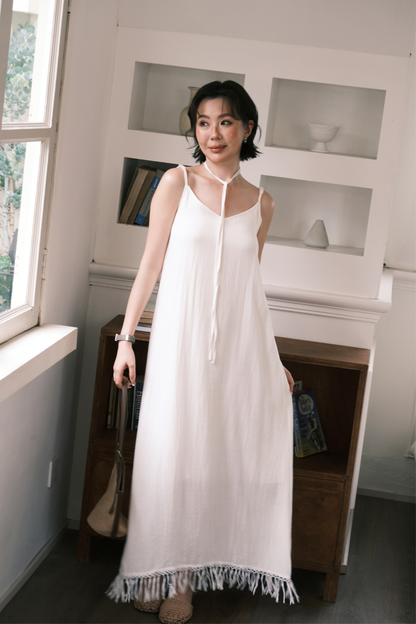 Soleia Fringe Maxi Dress in White