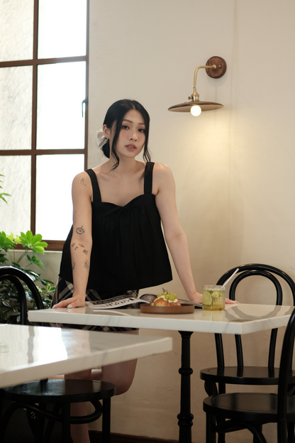 Élodie Tie-Strap Vest Set in Black