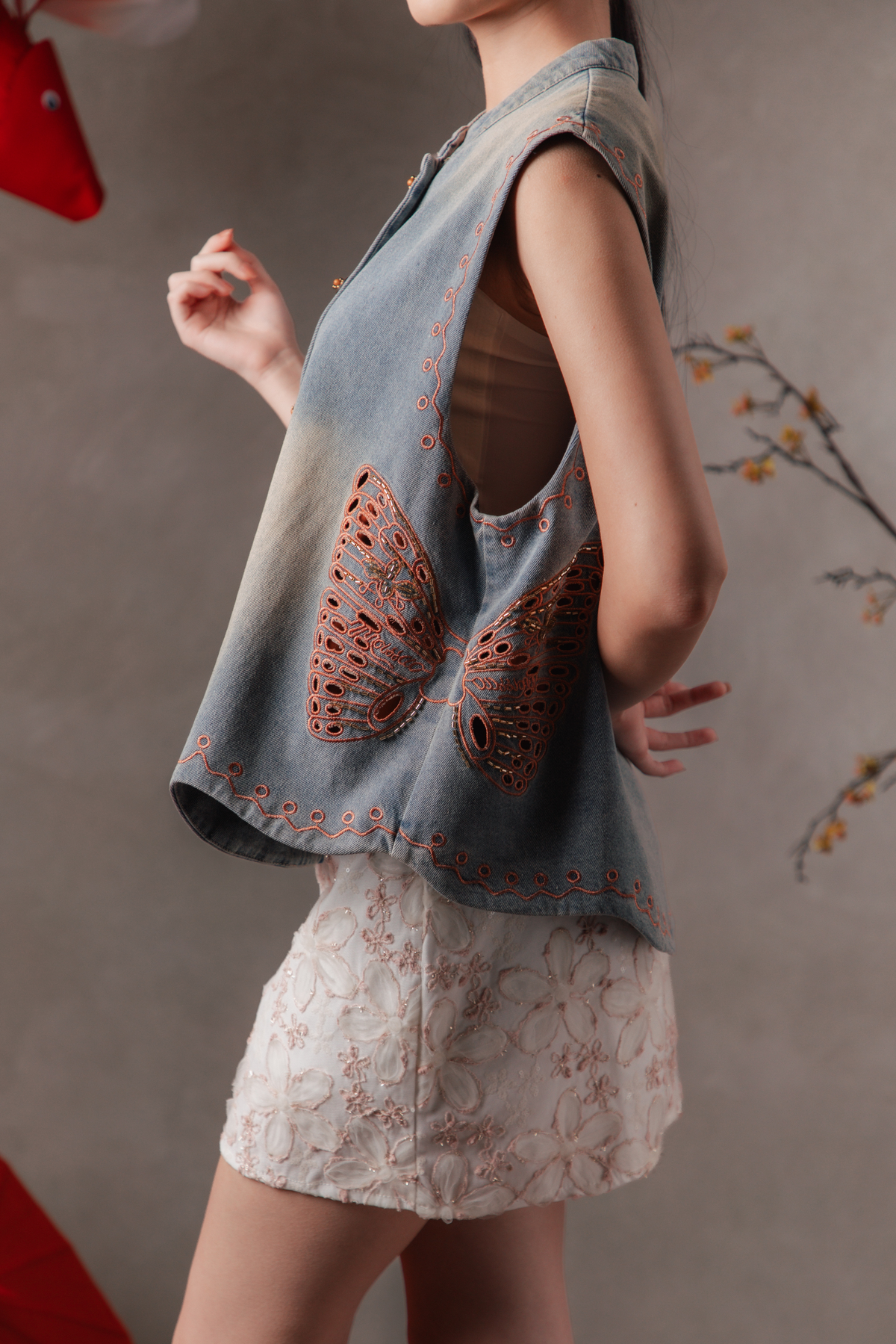 Elissa Flower-Petal Skirt in Ivory Blush
