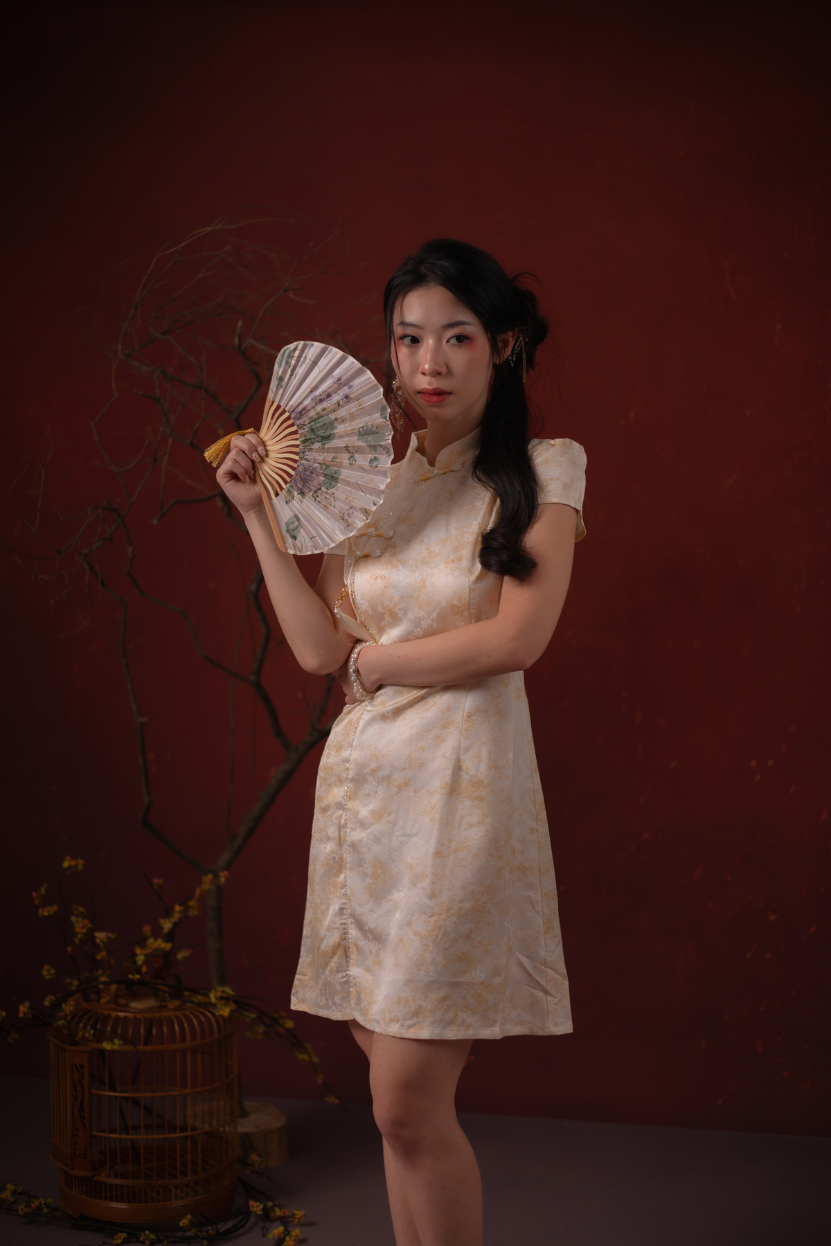 Seraphine Blossom Cheongsam Dress in Champagne