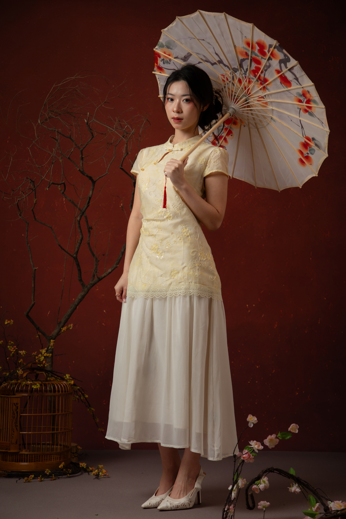 Amara Cheongsam Dress in Butter Yellow
