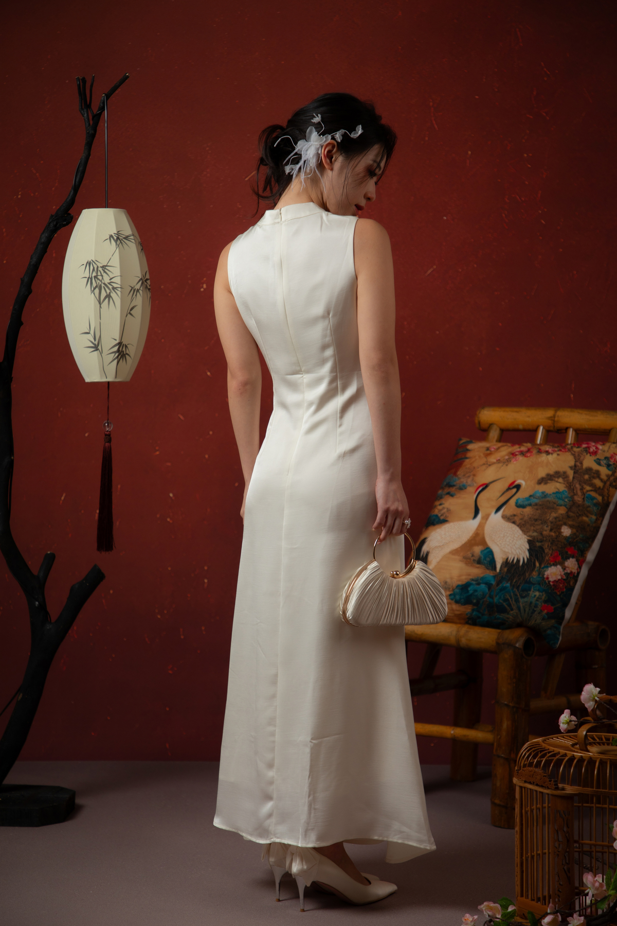 Amélie Perle Cheongsam Dress in Pearl White