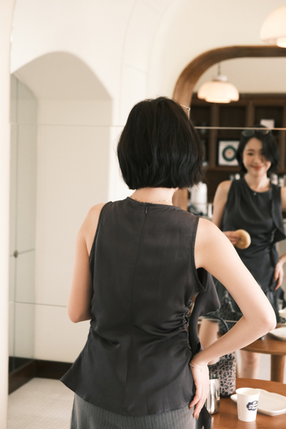 Celeste Draped Ruffle Top in Dark Grey