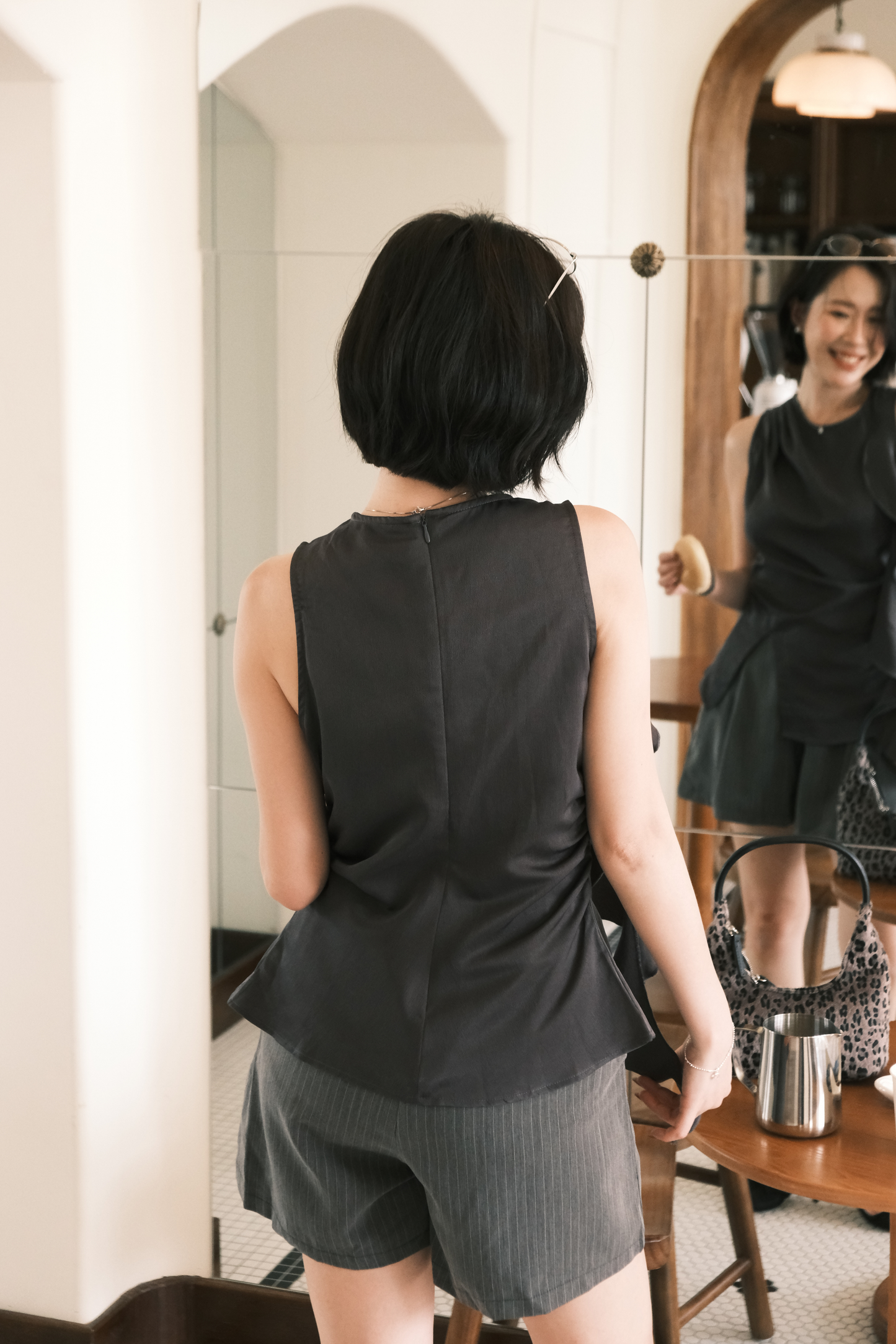 Celeste Draped Ruffle Top in Dark Grey