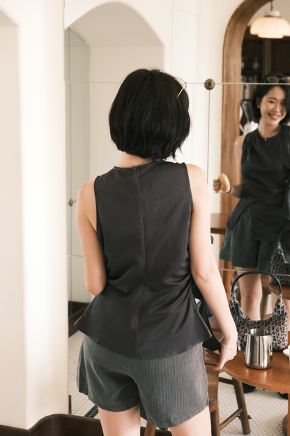 Celeste Draped Ruffle Top in Dark Grey