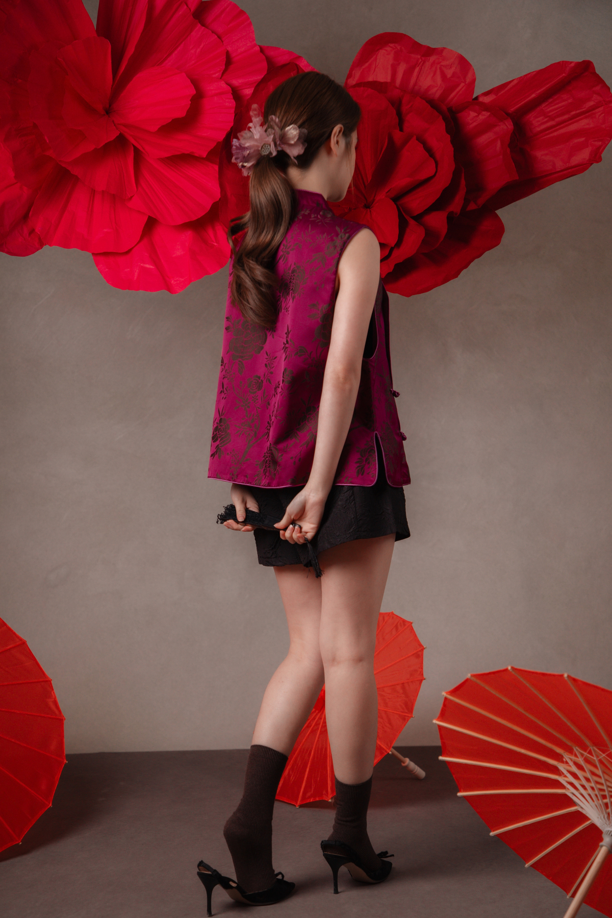 Corinne Peony Cheongsam Top in Magenta