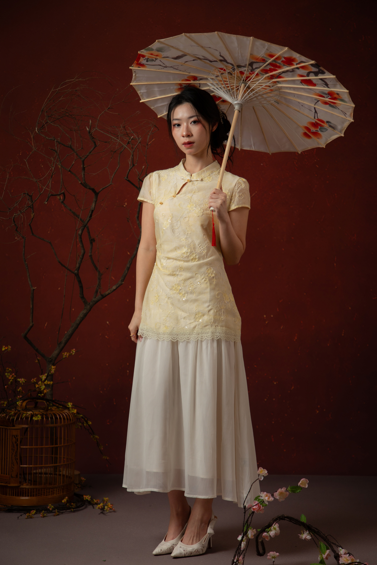 Amara Cheongsam Dress in Butter Yellow
