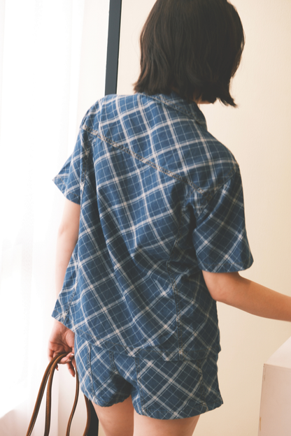 Aeris Plaid Denim Two-Piece Set