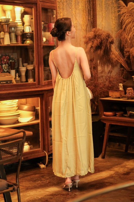 Solène Draped Back Maxi Dress in Olive