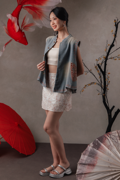 Elissa Flower-Petal Skirt in Ivory Blush