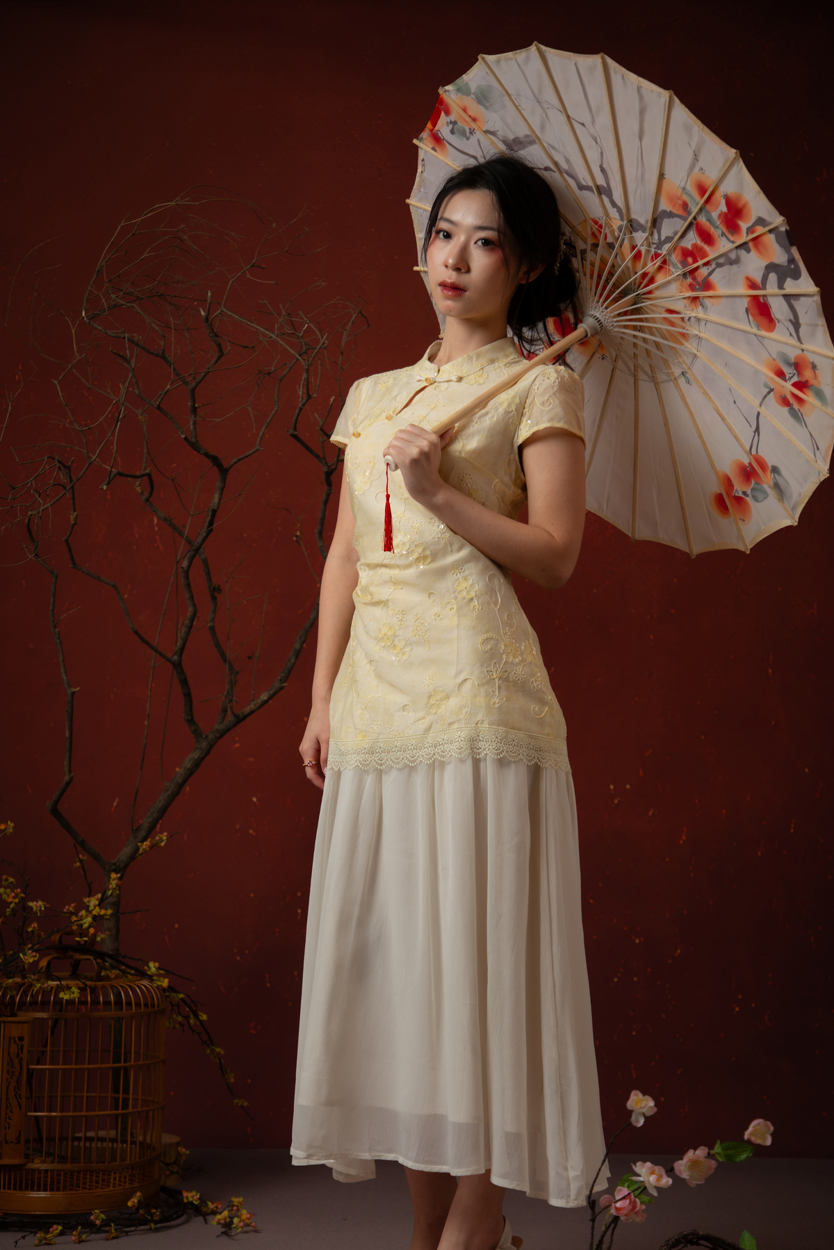 Amara Cheongsam Dress in Butter Yellow