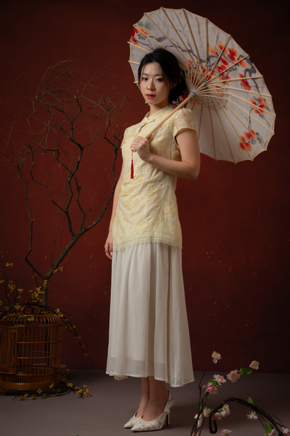 Amara Cheongsam Dress in Butter Yellow