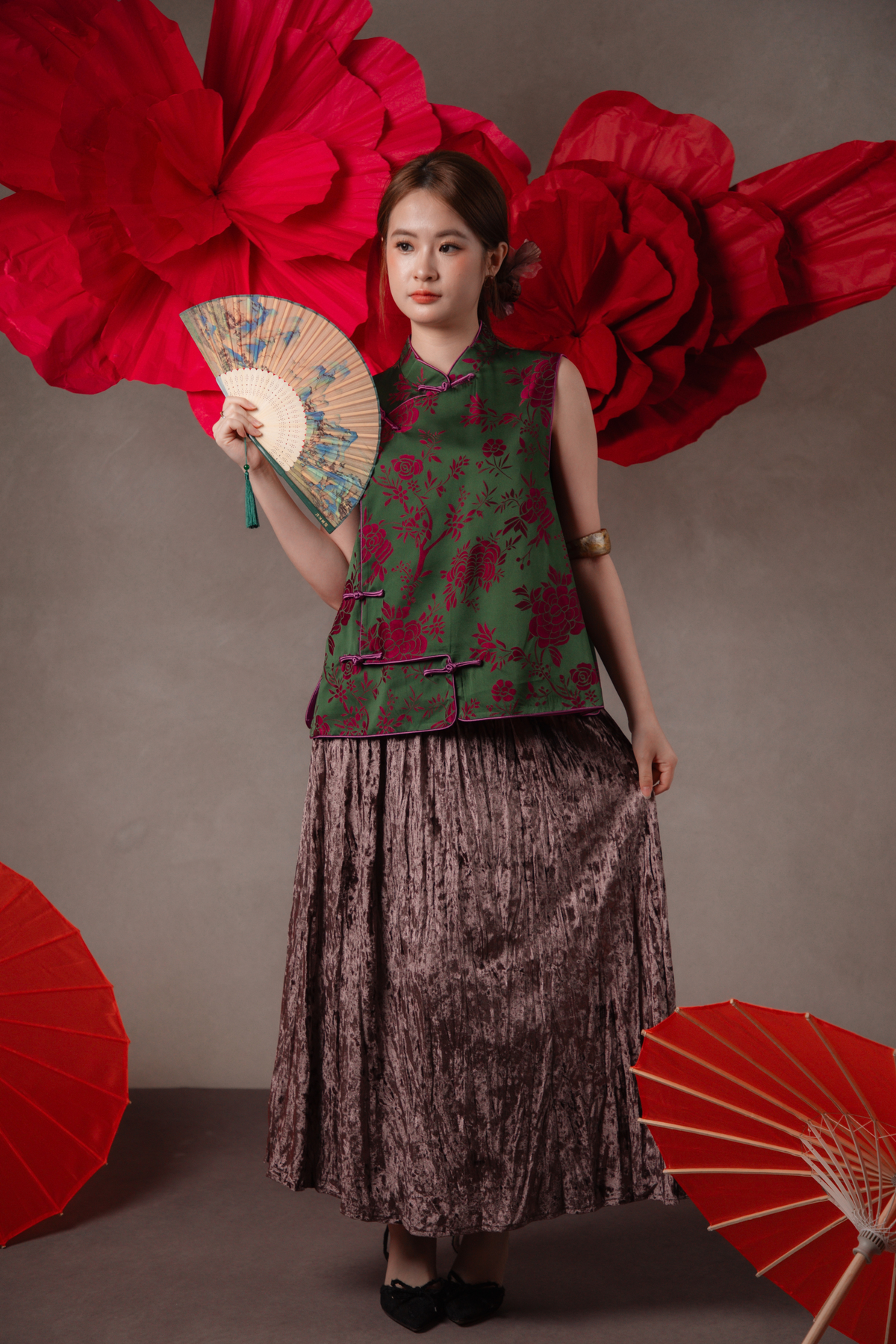 Delphine Velvet Maxi Skirt in Deep Purple