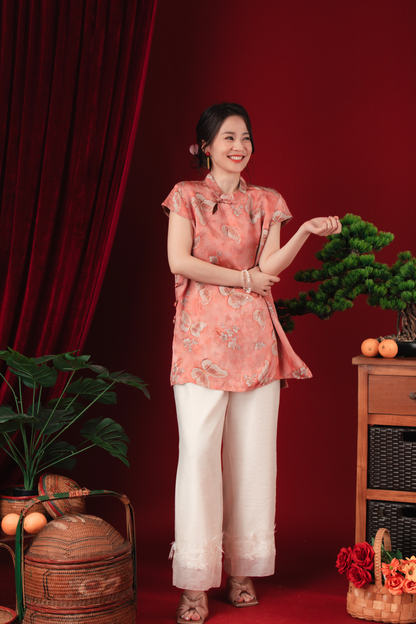 Lina Satin-Bloom Mandarin Blouse