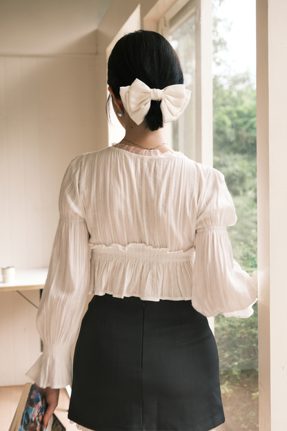 Ribbon Lace-Trim Mini Skirt in Grey