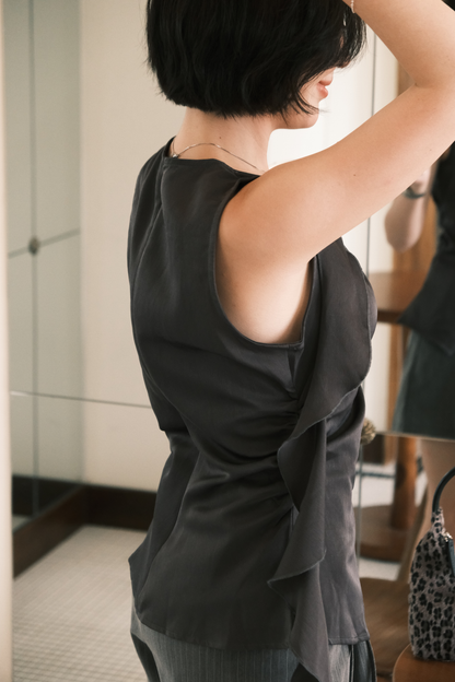 Celeste Draped Ruffle Top in Dark Grey