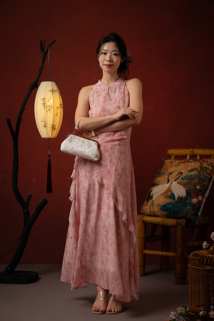 Rosalie Rêve Ruffle Cheongsam Dress in Dusty Rose