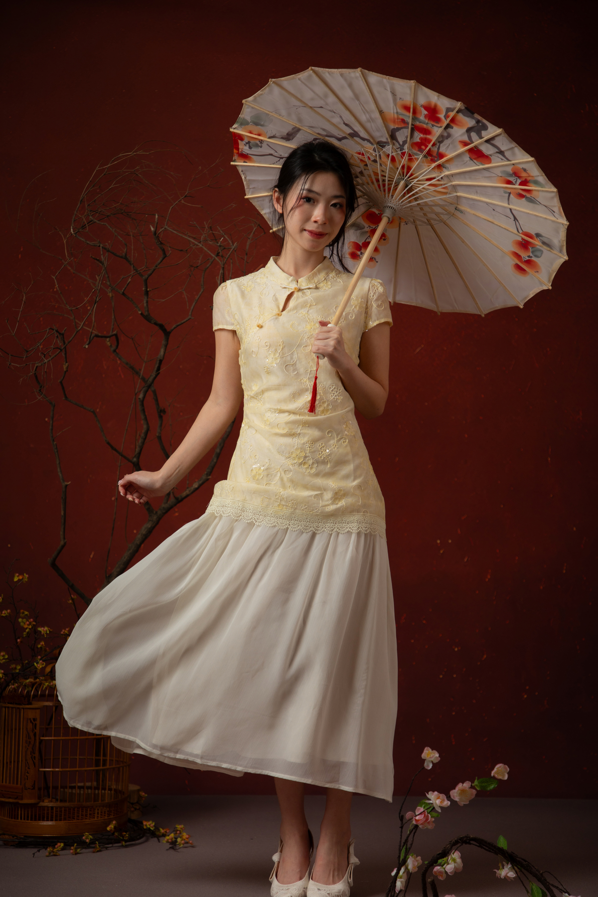 Amara Cheongsam Dress in Butter Yellow