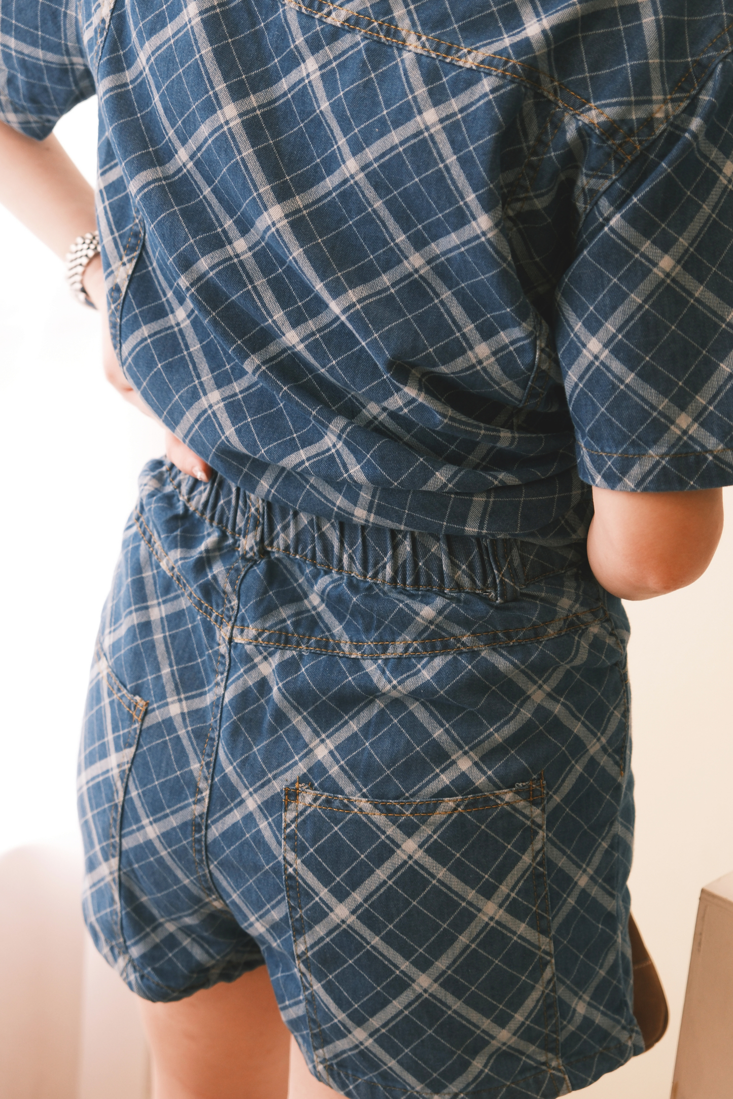 Aeris Plaid Denim Two-Piece Set