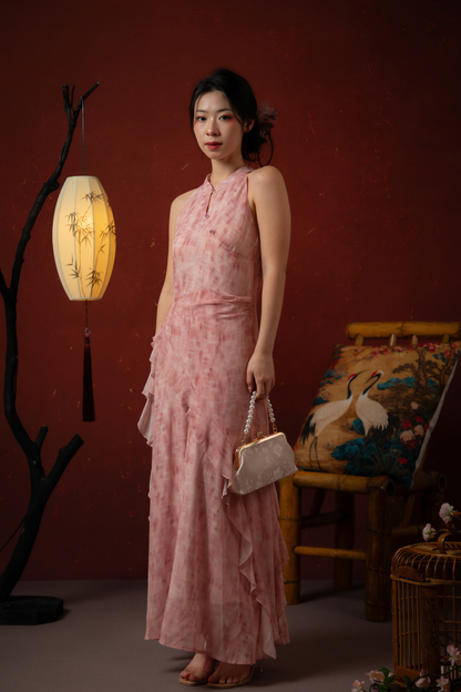 Rosalie Rêve Ruffle Cheongsam Dress in Dusty Rose