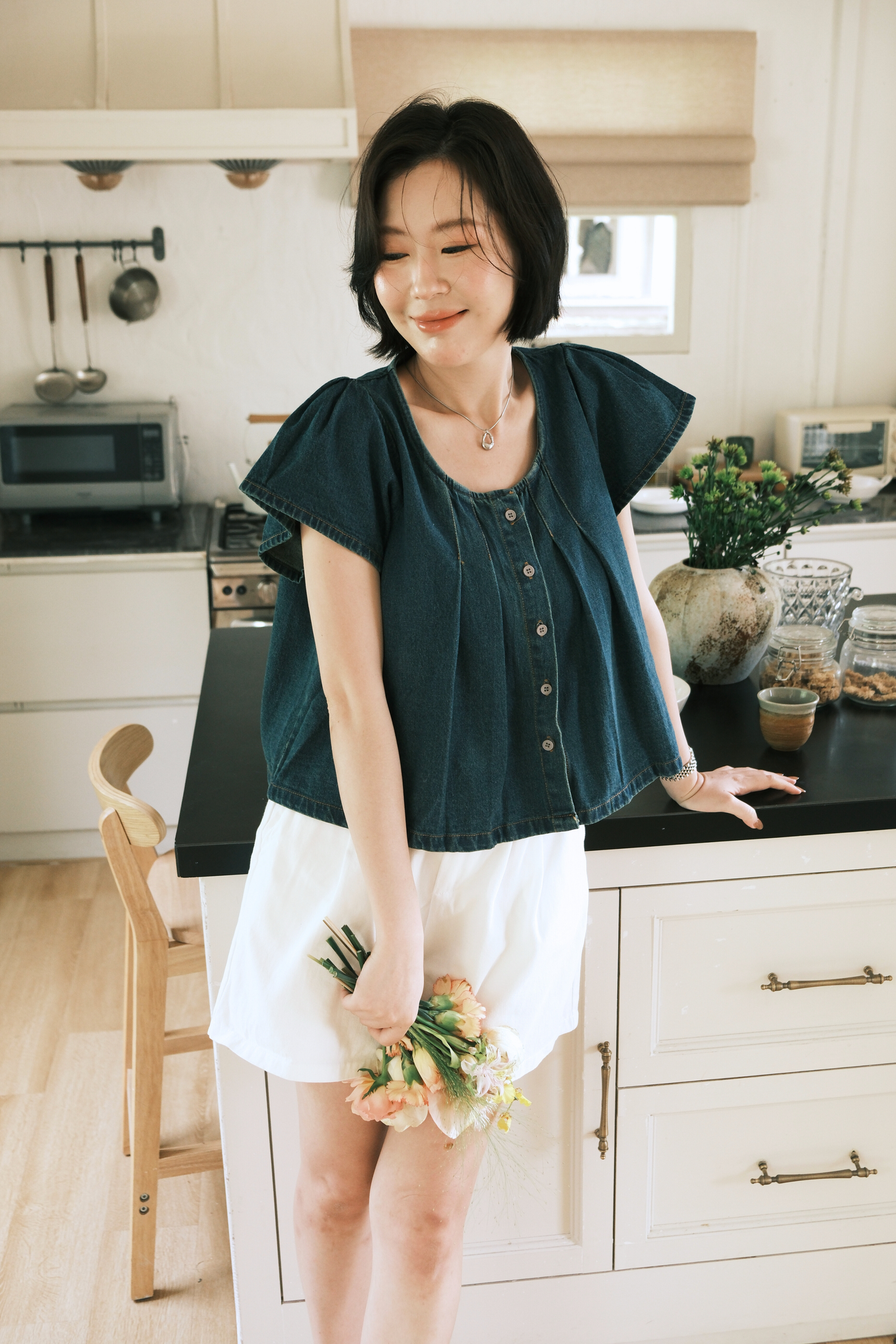 Mira Flutter Denim Blouse